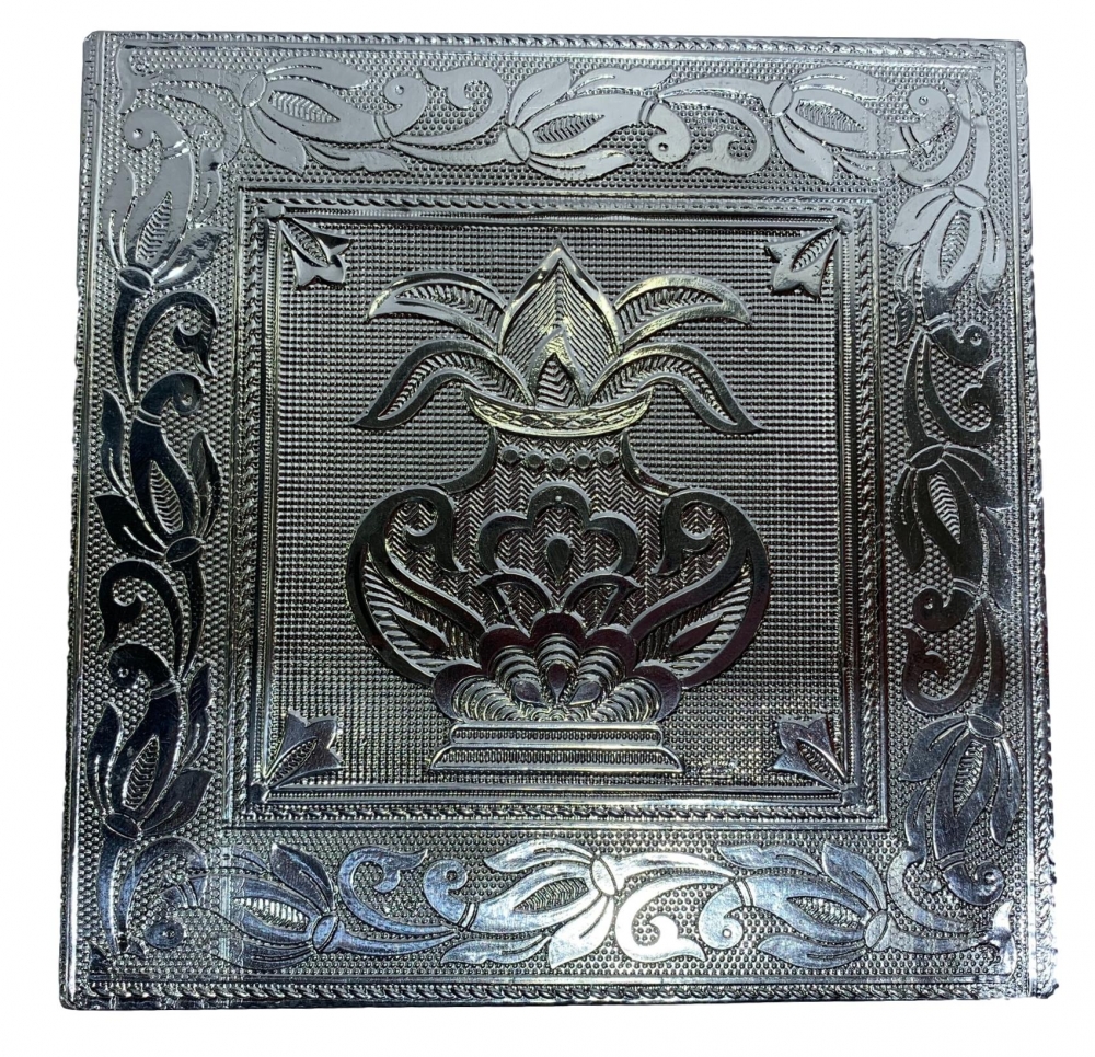 Silver Coated Square Minakari Manapalagai with Bush Rest 6  x 6 inch 