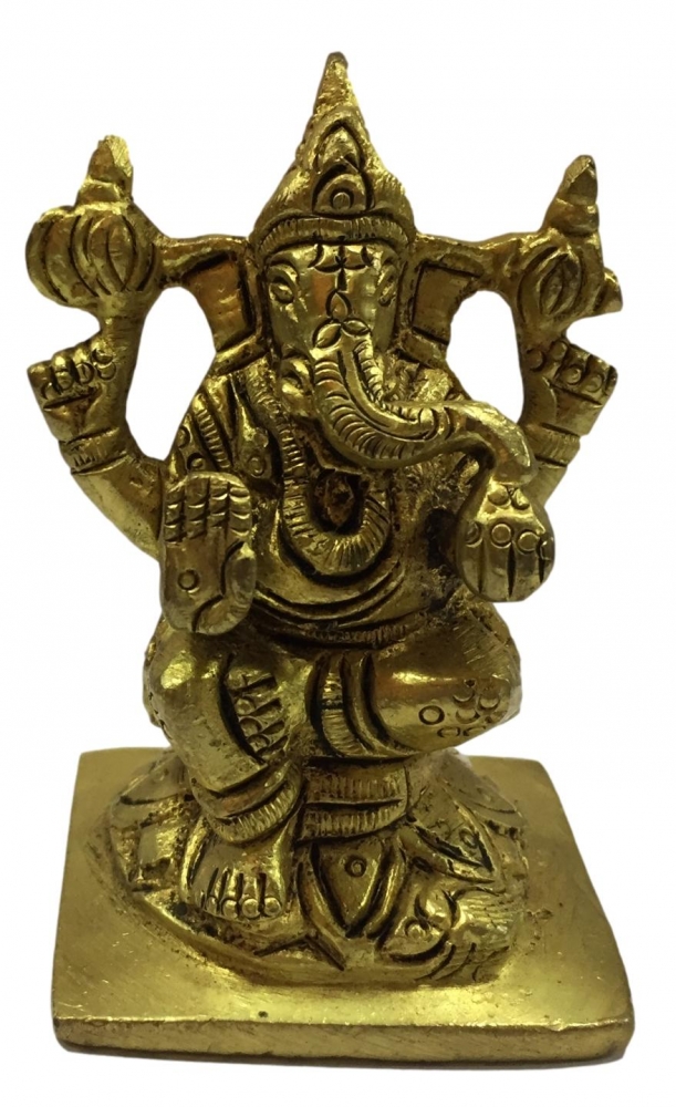 Sitting Vinayak with Mooshika Brass Antique 3 inch