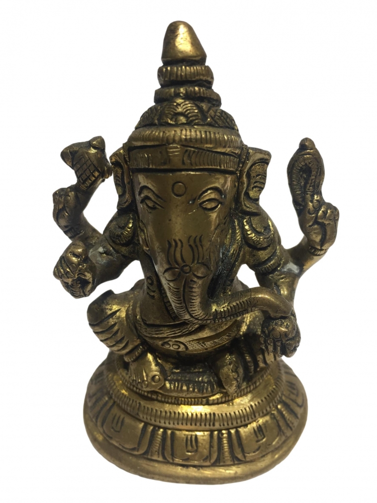 Ganesh sitting on Round Dais Brass Antique 3 Inch