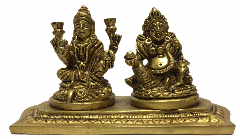 Lakshmi Kubera Brass Antique Sculpture 3 inch - VIGRAHAM -  LAKSHMI/SARASWATHI/ANNAPOORANI - Sri Prarthana Enterprises Chennai