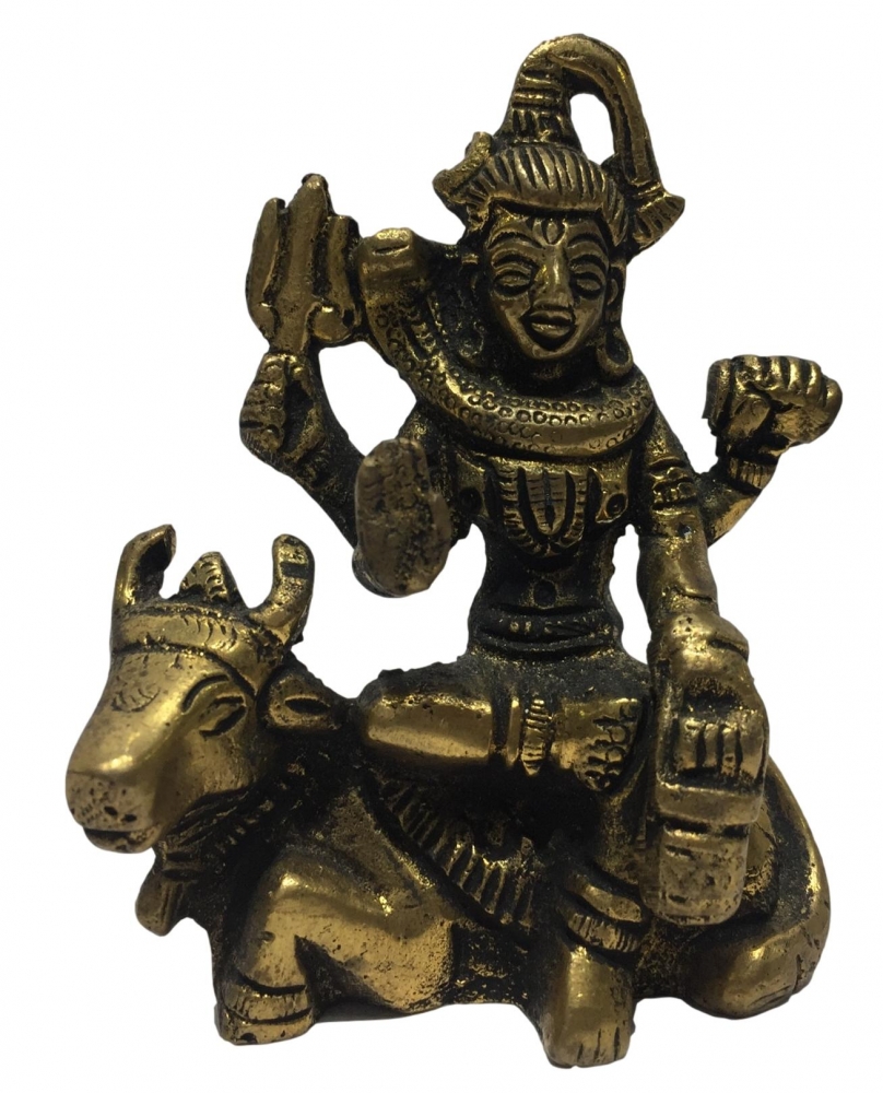 Mahadev sitting on Nandi Brass Antique 3 Inch