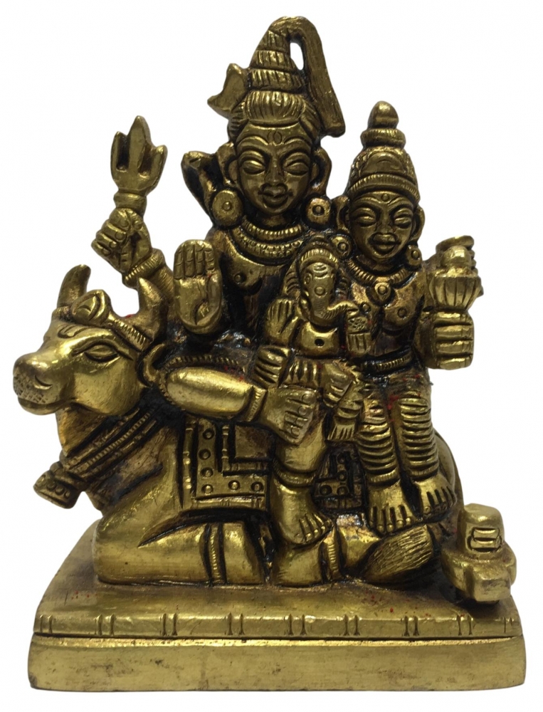 Shiva Parvathi with Ganesh seated on Nandi Brass Antique 3.5 inch