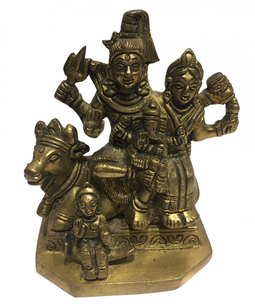 Shiv Parivar seated on Nandi Brass Antique 4.5 Inch