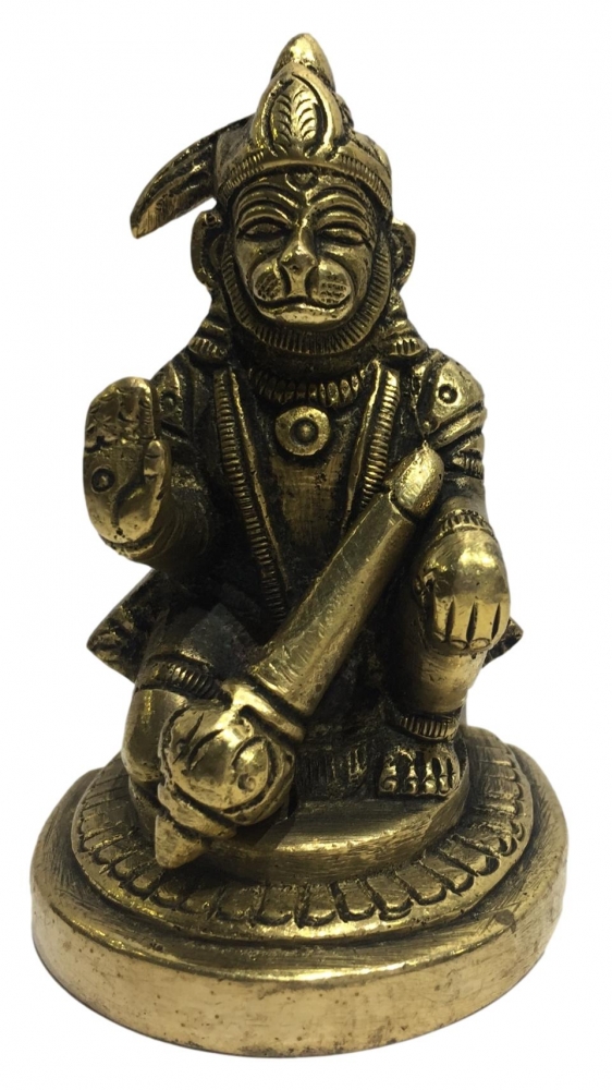 Kneeling Hanuman Brass Antique 3 inch
