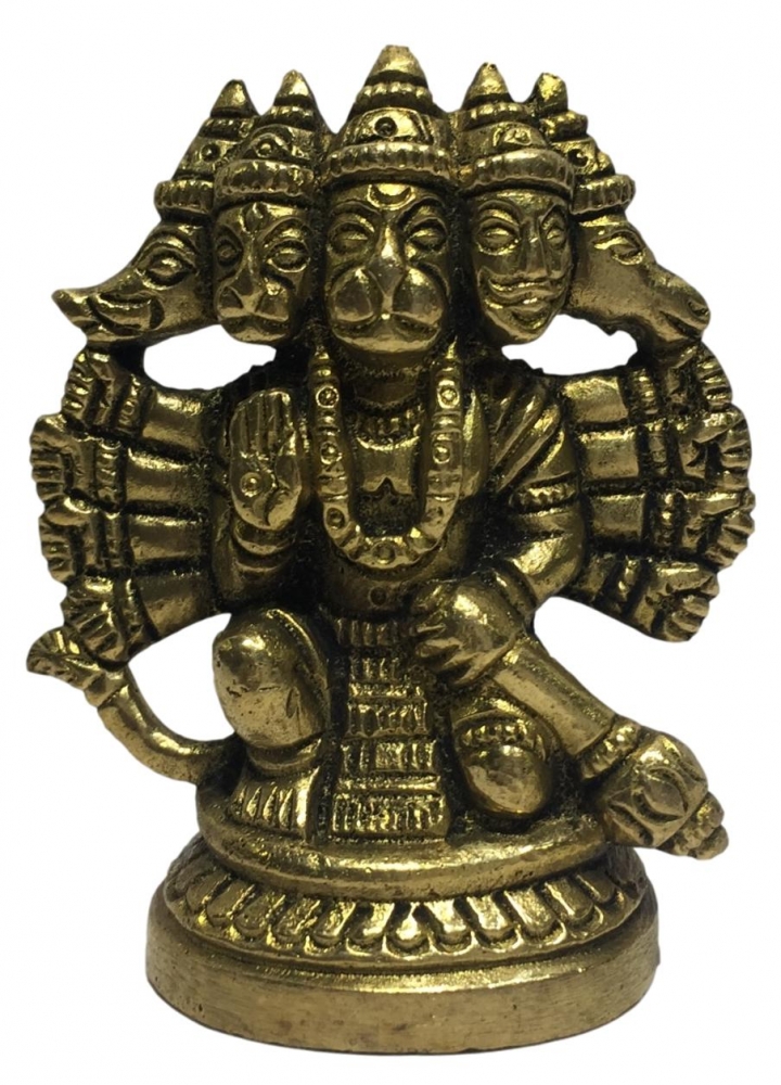 Panchamukha Anjaneya Kneeling with left hand Gadhai Brass Antique 2.5 inch