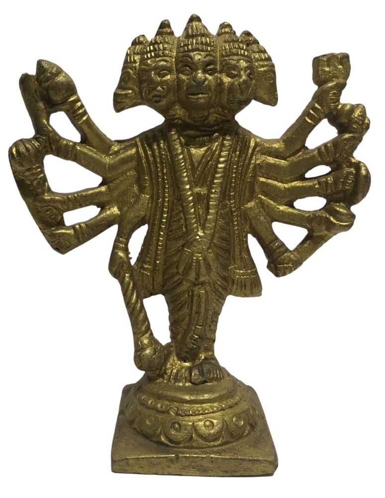 Panchamukha Hanuman Standing with 10 hands  Brass 4 inch 
