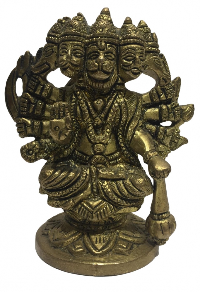 Panchamuakha Anjaneya Sitting on Kamal Brass Antique 4 inch