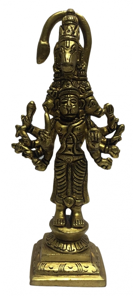 Panchamukha Hanuman with Hayavadana on Top Brass Antique 4.5 inch