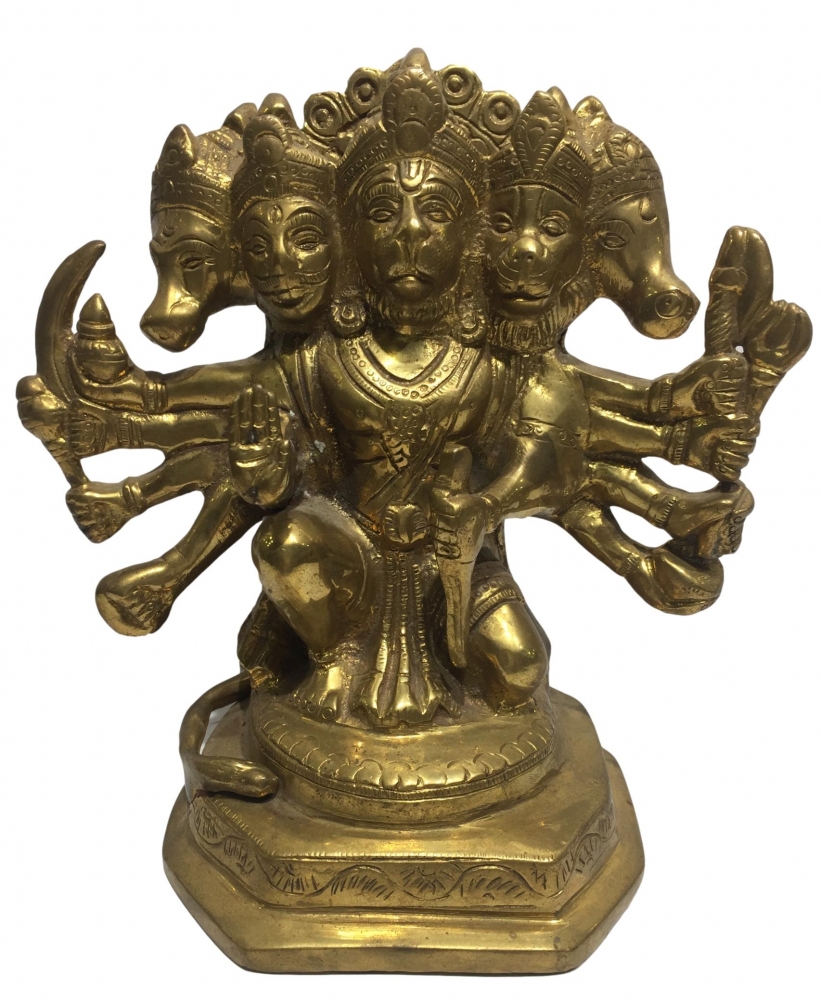 Panchamukha Anjaneya kneeling Brass 4.5 inch