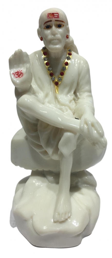 White Marble Dust Sai Baba Figurine Pooja Ghar Decorative Showpiece 6.5 inch
