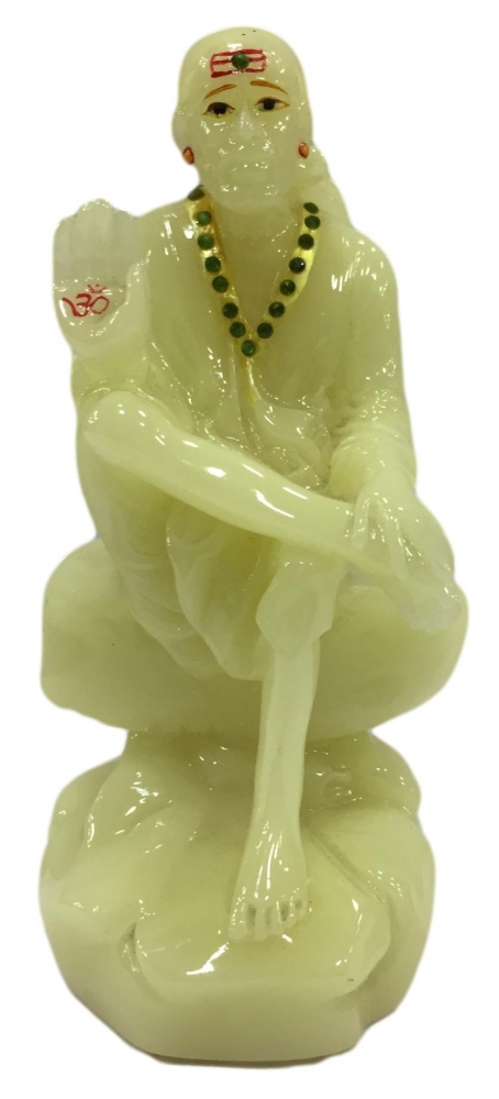  Night Glow Marble (Radium)  Sai Baba Figurine Pooja Ghar Decorative Showpiece 5.5 inch