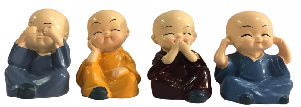 White and Multicolour Polyresin cute Laughing Baby Buddha set of 4 Pcs Home Décor Show Piece Figuri