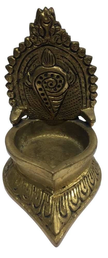 Golden Brass Shanku Diya Conch Deepak Pooja Decorative  Deepam 4.5 inch