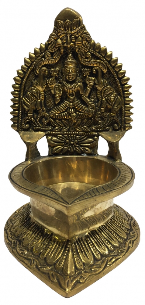 Golden Brass Gajalakshmi Vilaku or Pooja Decorative  Deepam 6.8 inch Size No 4