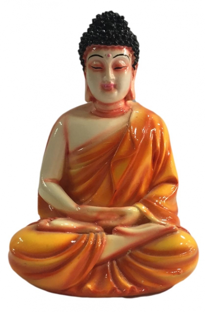 Polyresin Elegant Meditating Buddha Idol Orange Blue Green  Décor Showpiece Figurine 6 inch