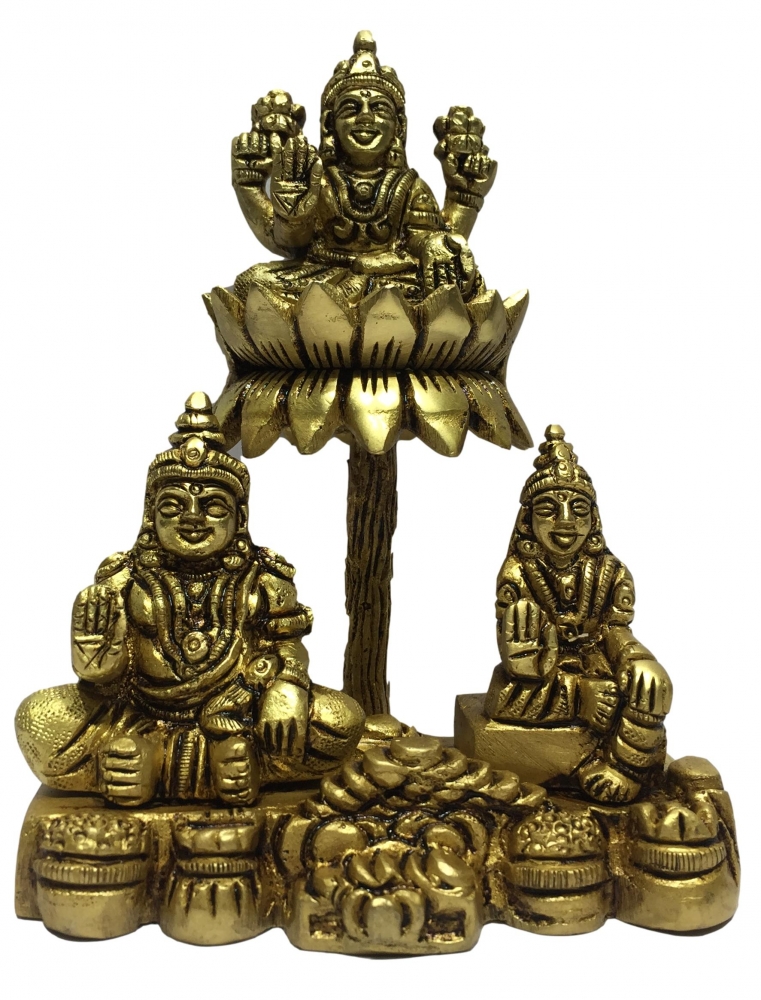Kubera Badhra With Lakshmi Brass Antique Figurine 5 inch