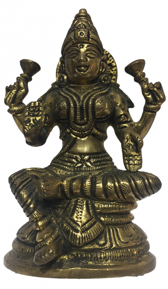 Sri Lakshmi Brass Antique sitting with one leg down 5 inch