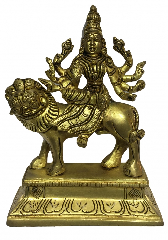 Maa Durga on Square Dais Brass Antique 6 Inch