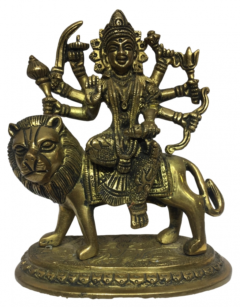 Maa Durga on Oval Dais Brass Antique 6.25 Inch