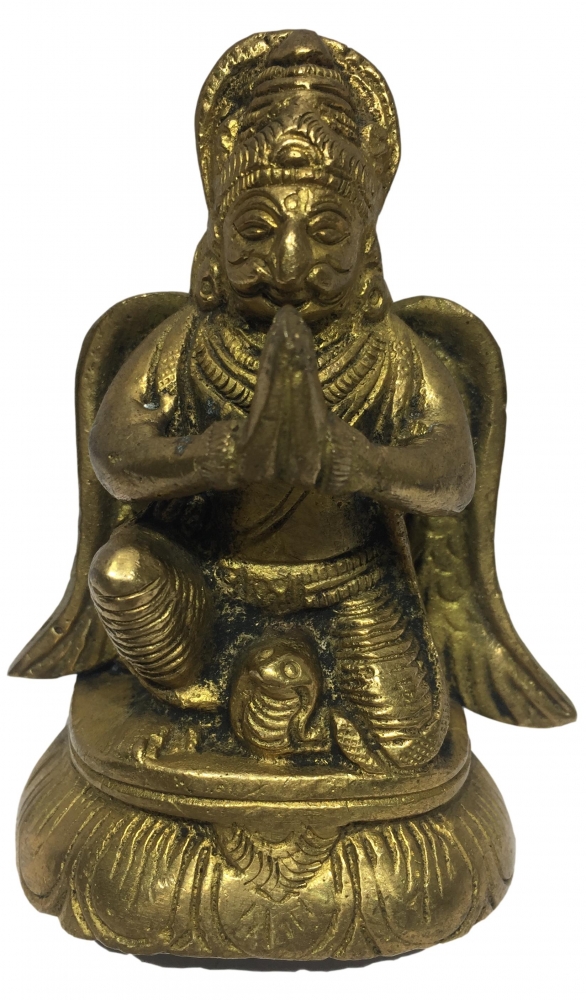 Garuda Sitting on Round Base Brass Antique 3.5 Inch
