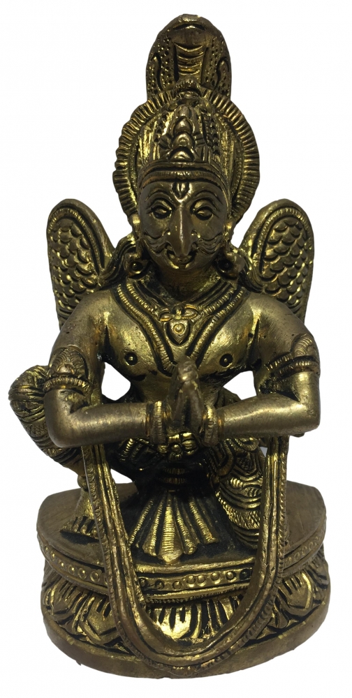 Kneeling Garuda Vahana on Round Dais Brass Antique 4.25 Inch