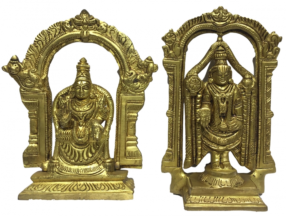 Balaji And Padhmavati Thayar Set Brass Antique Statue 7 Inch 