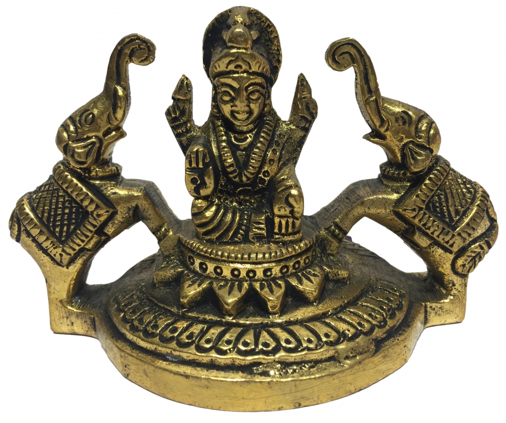 Gajalakshmi on Round Dias Brass Antique 2.75 Inch