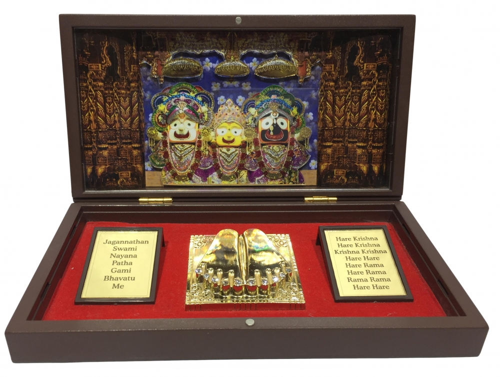 Puri Jaganath Gold Plated Charan Box Corporate Gift   21 x 11 cms