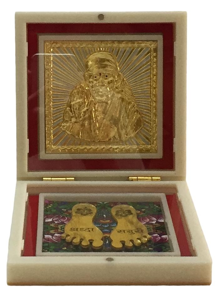 Sai Baba Gold Plated Charan  Box Corporate Gift  11 x 11 cms