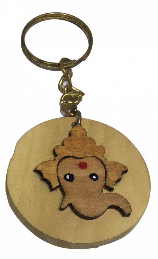 Ganesh Wooden Round Key Chain