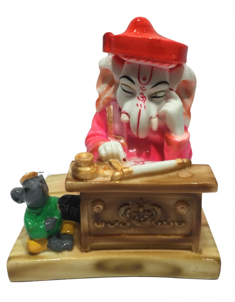 Reading Ganesh with Mouse Figurine 