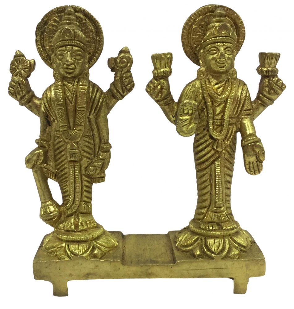 Lakshmi Narayana Statue on Dais Brass 3.5 Inches