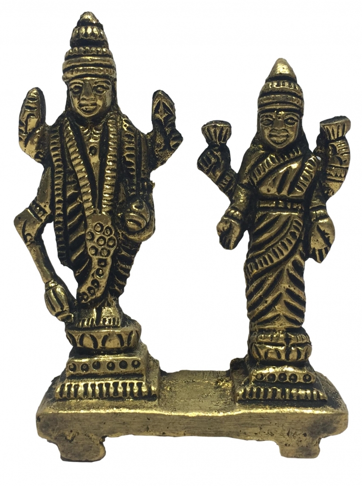 Vishnu Lakshmi on Dais Brass Antique Sculpture 3 Inch