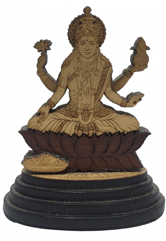 Lakshmi  Wood Carved Car Dashboard / Desktop Religious figurine 2.5 inch