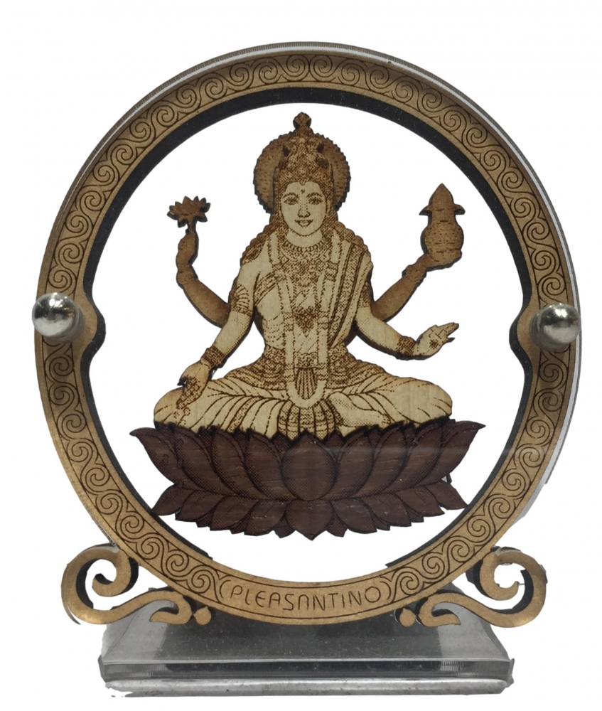 Arch Lakshmi  Wood Carved Car Dashboard / Desktop Religious figurine 3 inch