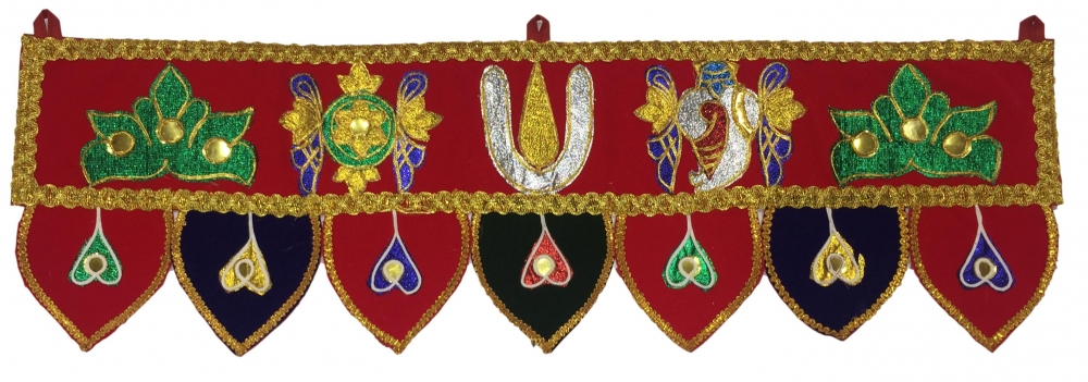 Velvet Vadakalai Thirumankappu Shanku Chakra Thoranam with Decorative Lace 11.5 inches