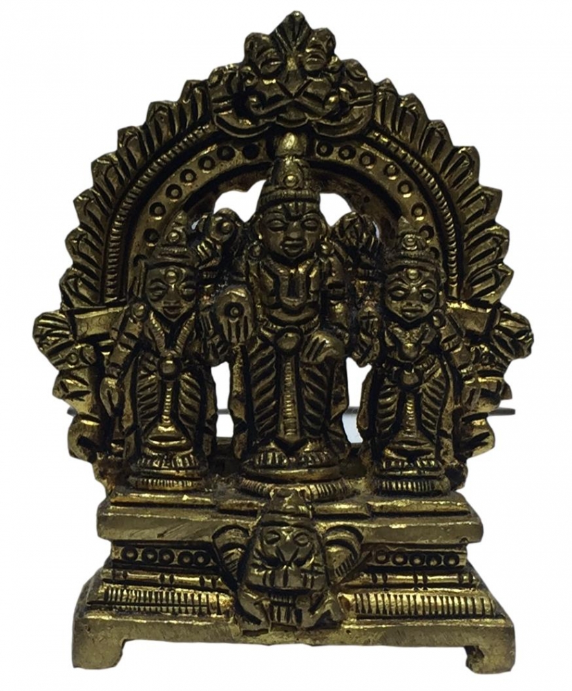 Perumal with Sri Devi Boo Devi in Arch with Garudan Brass Antique Vigraham 3 Inch