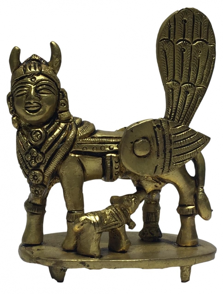 Nandhini Kamadenu Brass Antique Figurine 4.5 Inch