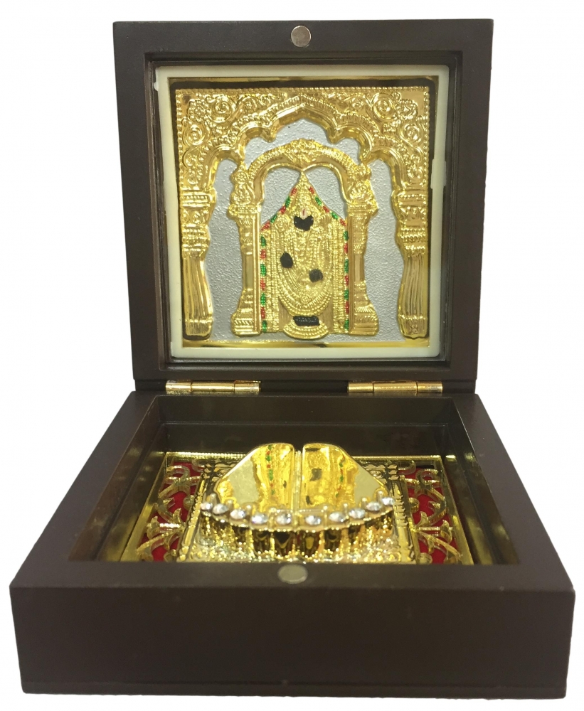 Sri Tirupati Balaji Gold Plated Charan Box Corporate Gift 7.5 x 7.5 cms 