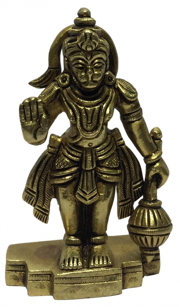 Gadhai Hanuman Standing Brass Antique Sculpture 3.75 inch