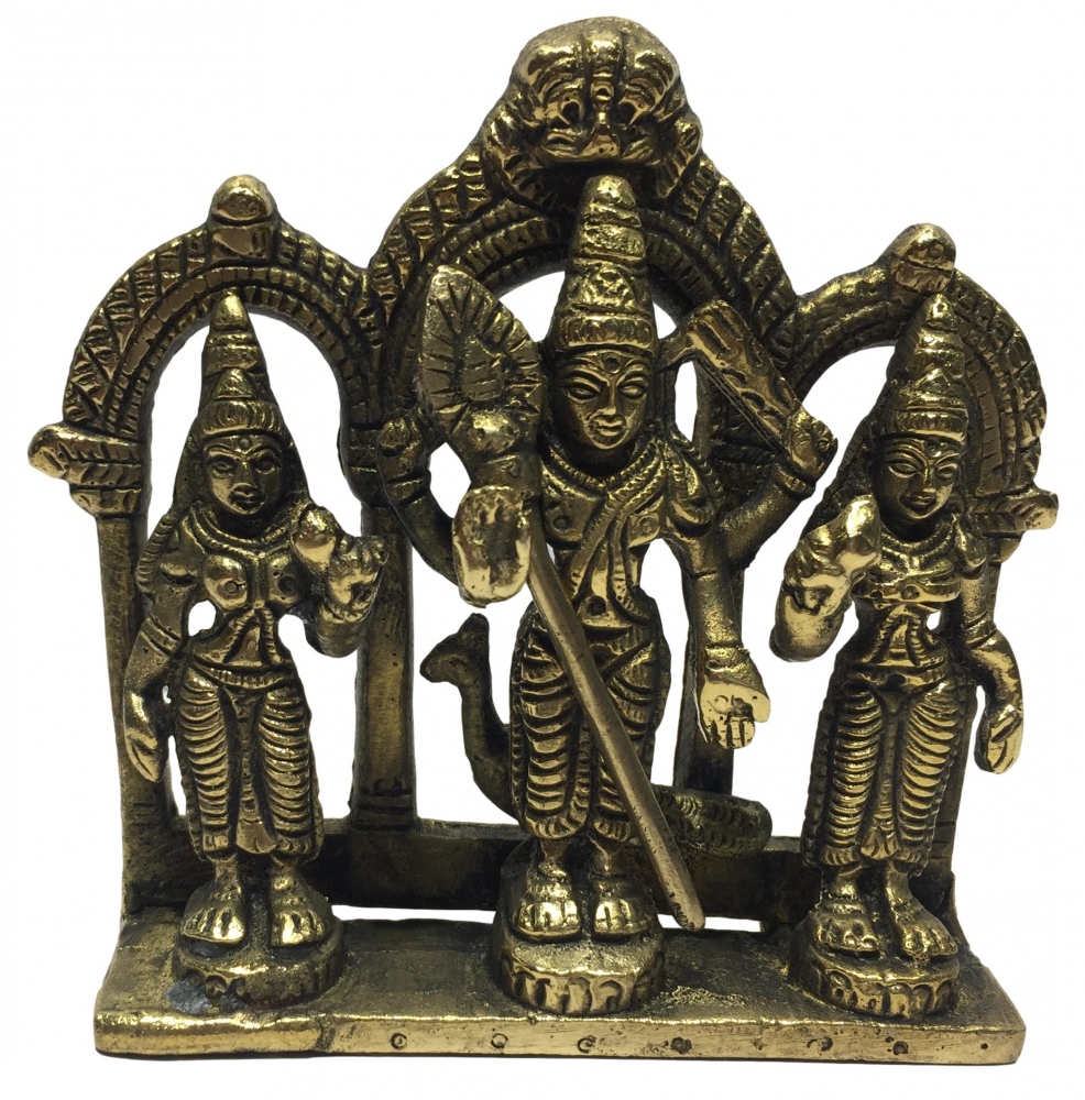 Prabhai Murugan Valli Deivanai Brass Antique Sculpture or Arch Karthikeya Idol 4 Inch
