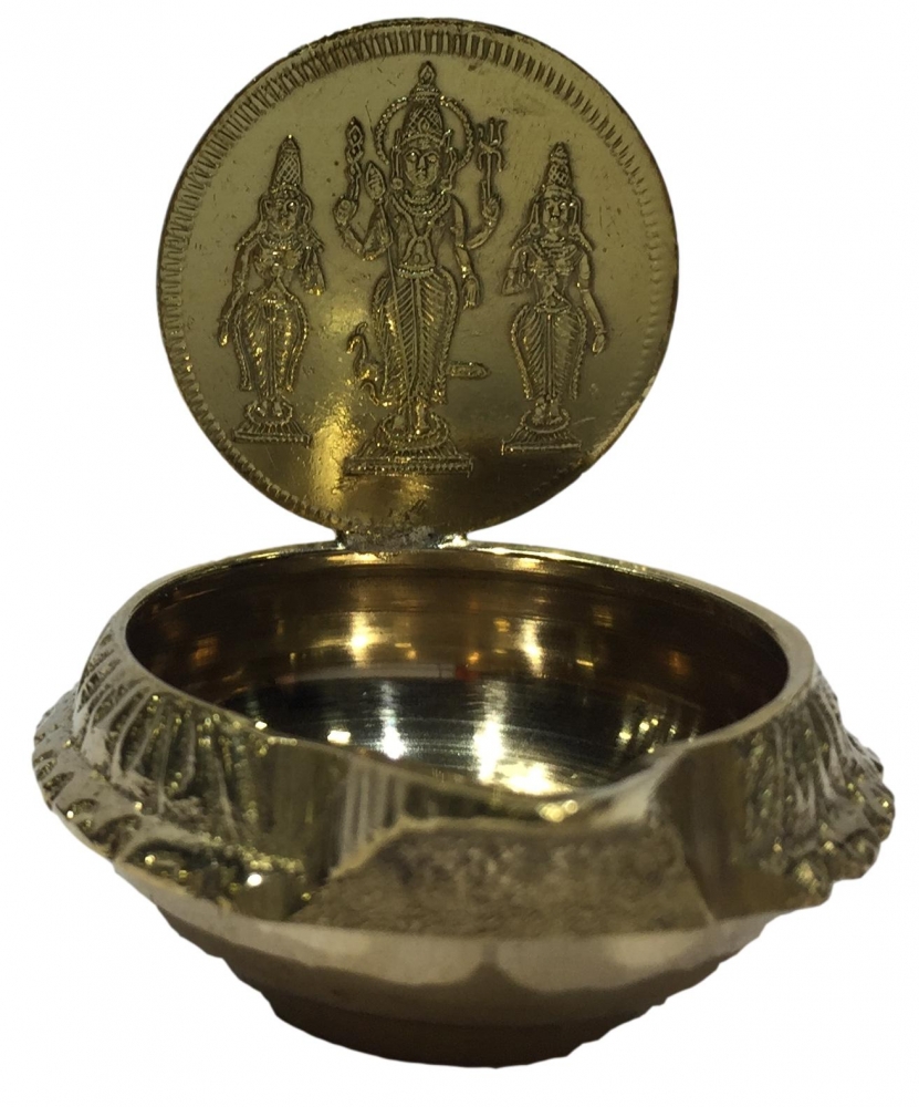 Golden Brass  Murugan Valli Deivanai Coin Diya or Deity Deepak Size 1.6 inches