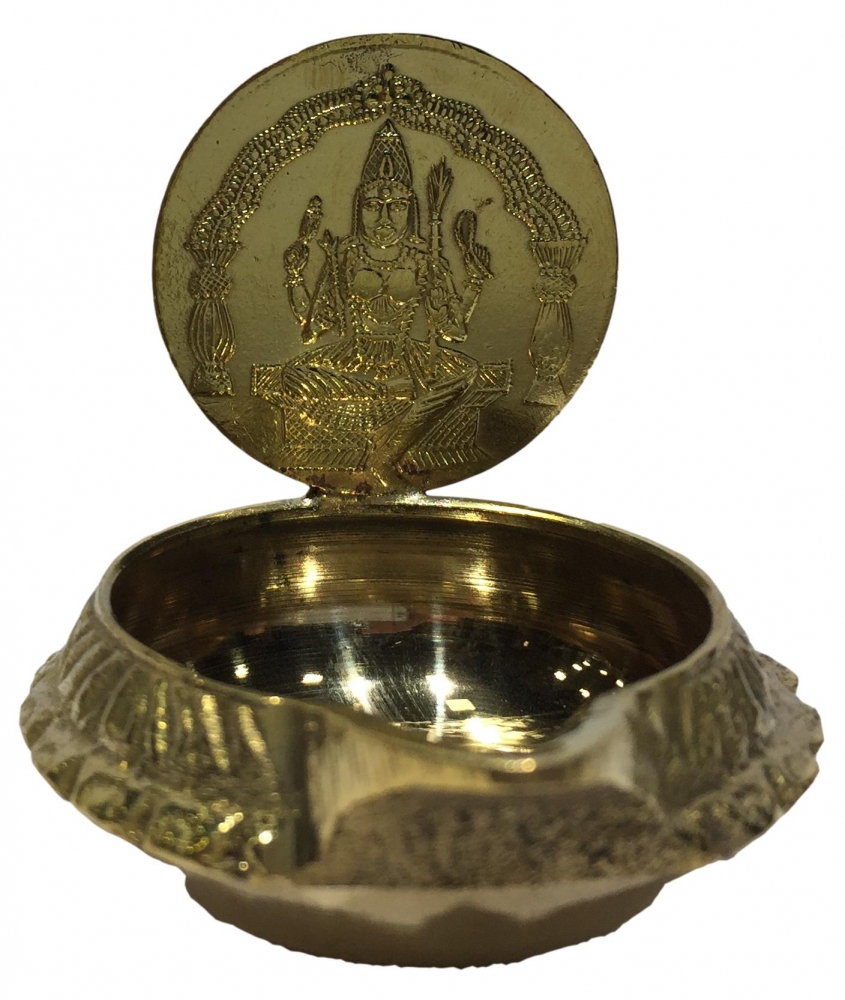 Golden Brass Kamakshi Coin Diya or Deity Deepak Size 1.6 inches