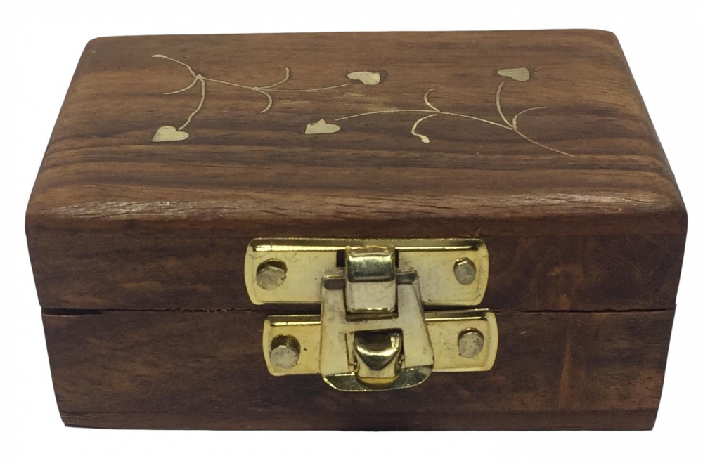 Wooden Jewelry cum Saligrama Box with Brass inlay 3 x 2 inch 