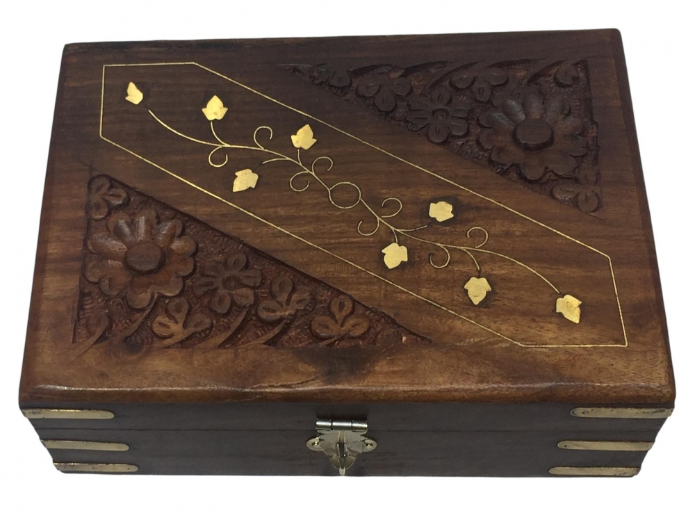 Wooden Jewelry cum Saligrama Box with Brass inlay Size 5 x 7 inch