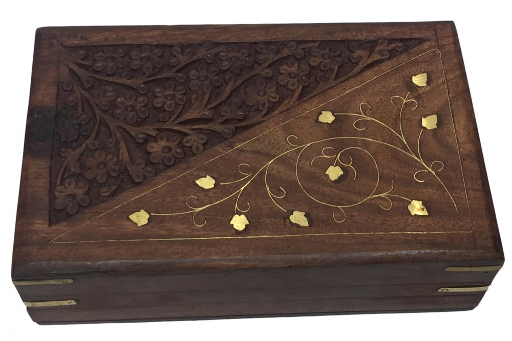 Wooden Jewelry cum Saligrama Box with Brass inlay with Lock Size 5 x 8 inch 
