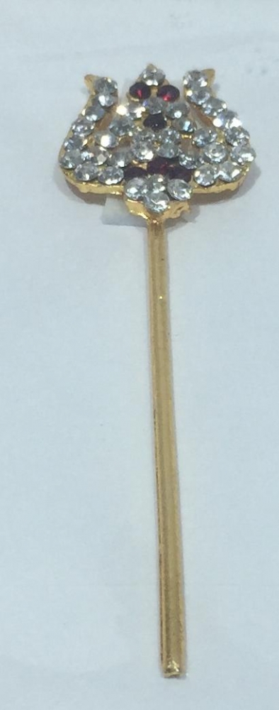 Gold plated Trishul or Trident with Multicolour Stone Work 3 inches