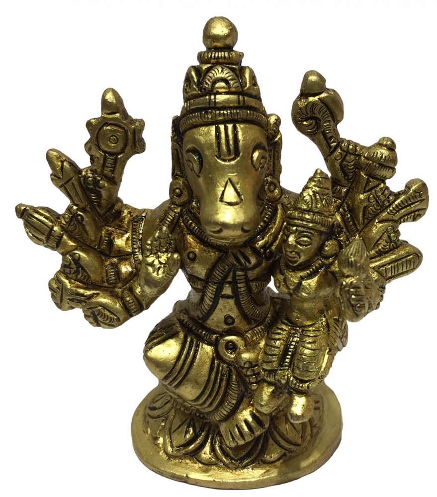 Lakshmi Hayagreevar 10 Hands Brass Antique Sculpture 3 Inches