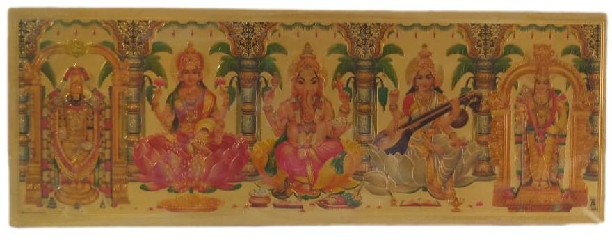 Balaji Lakshmi Ganesh Saraswathi  Murugan 5 Deities Wooden Stand Small size 8 x 3 inch 