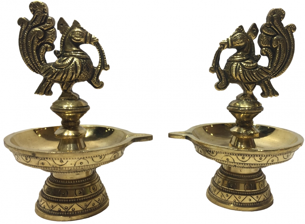 Golden Brass single flame  Annapakshi Top Deepak Single piece Pooja Decorative Swan Diya Size 5.5 in